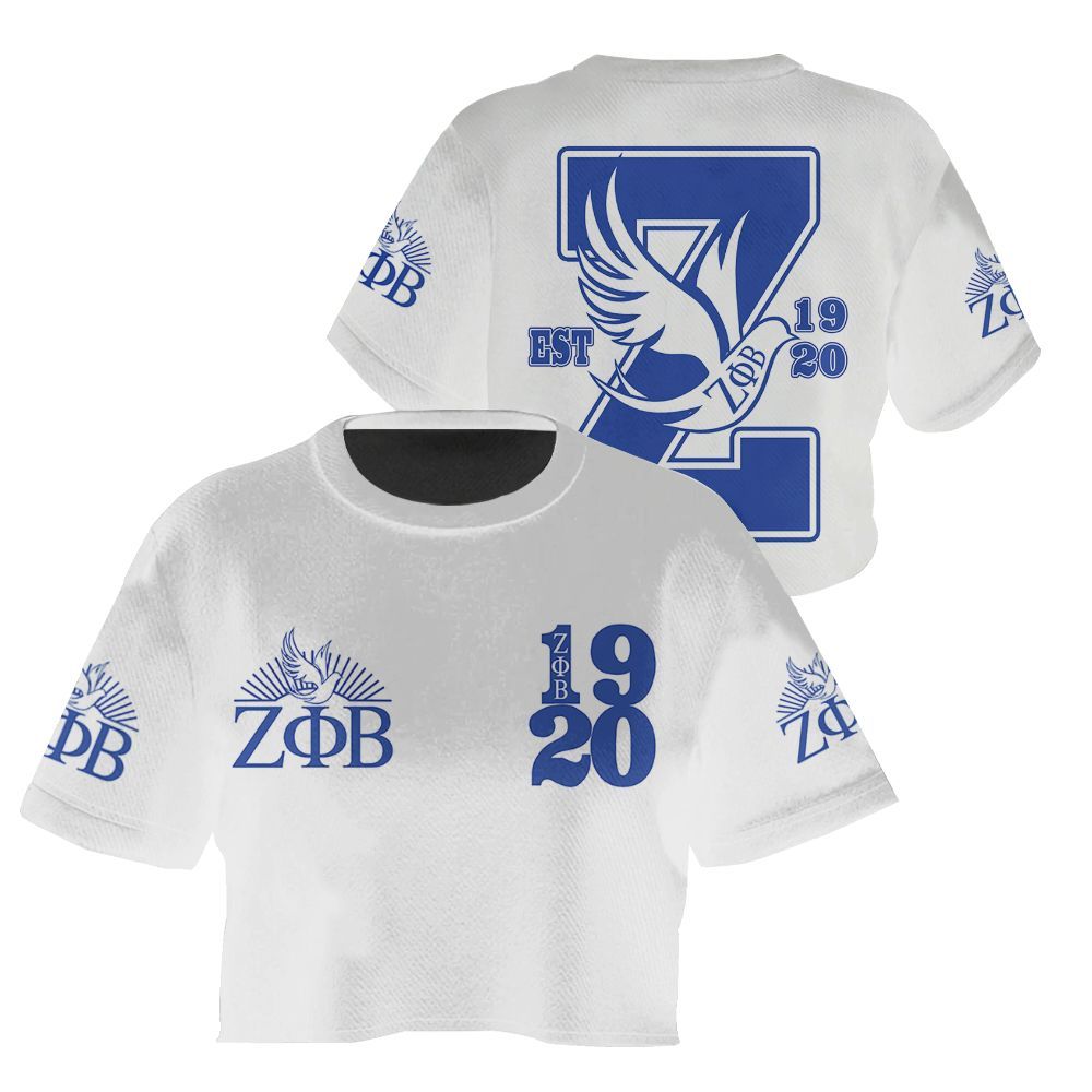 Ireishprint Zeta Phi Beta Crop Shirt, Dove White Zeta Phi Beta Sorority Crop Top 3D