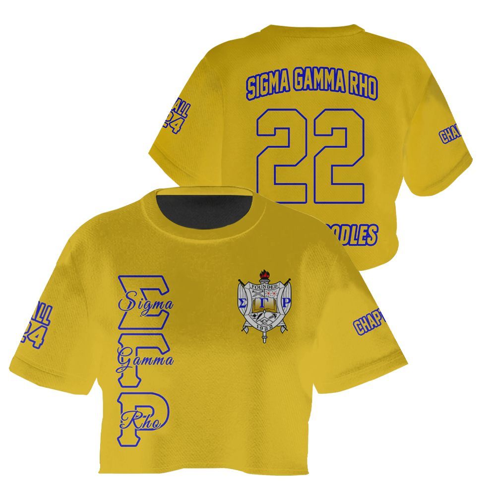 Ireishprint Sigma Gamma Rho Custom Chapter Crop Shirt, Personalized Gold Sigma Gamma Rho Sorority Crop Top 3D