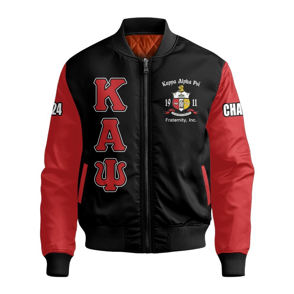 Ireishprint ΚΑΨ Custom Chapter Shirt, Black ΚΑΨ Krimson Sleeves 1911 Fraternity Bomber Jacket