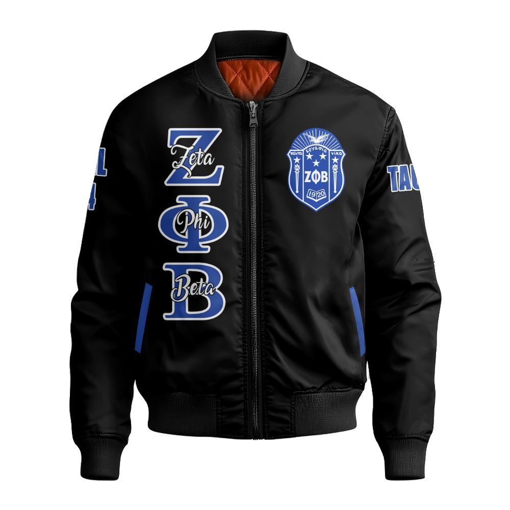 Ireishprint Zeta Phi Beta Custom Chapter Stitched Jacket, Personalized Black Zeta Phi Beta Sorority Embroidered Bomber Jacket