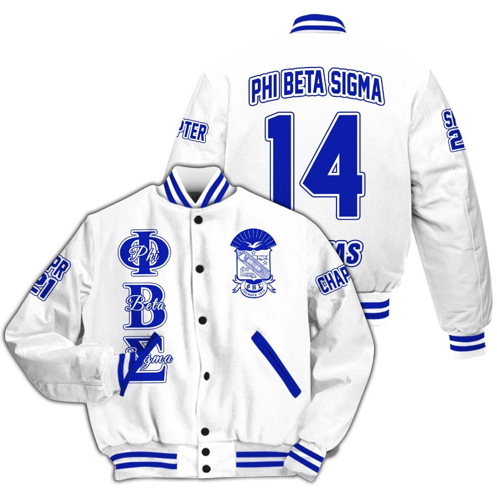Ireishprint ΦΒΣ Custom Chapter Varsity Jacket, Personalized White Royal Blue Jacket 1914 Fraternity Jacket