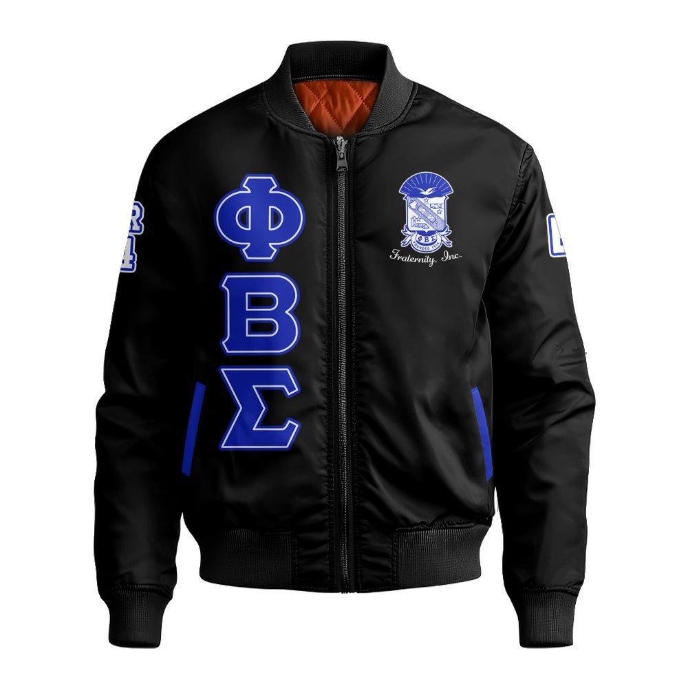 Ireishprint ΦΒΣ Custom Chapter Bomber Jacket, Personalized Circle Black Duo Sigma 1914 Fraternity Bomber Jacket