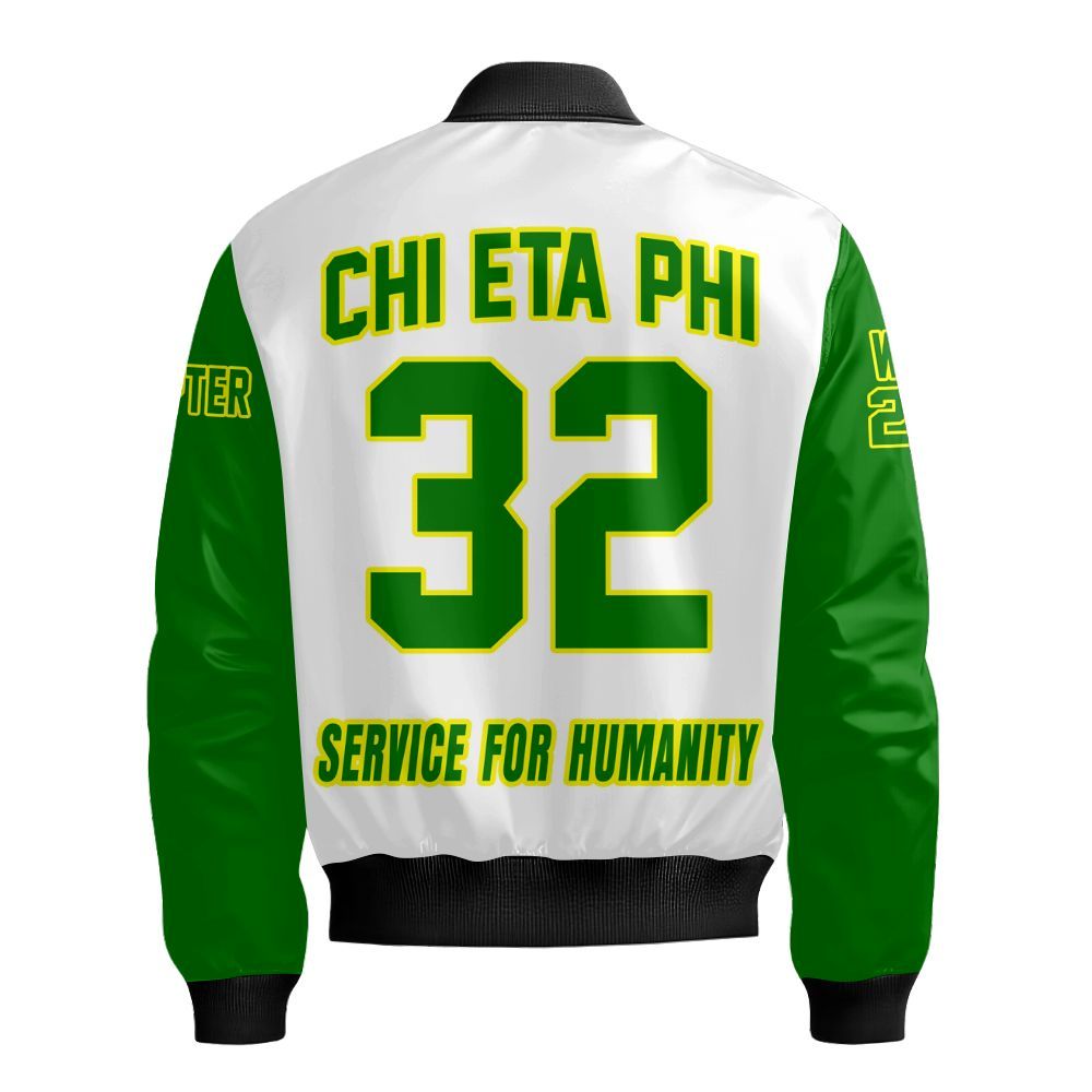 Ireishprint Chi Eta Phi Custom Chapter Varsity Jacket, Personalized White Mix Pea Green Varsity Jacket Chi Eta Phi Since 1932 Sorority Bomber Jacket