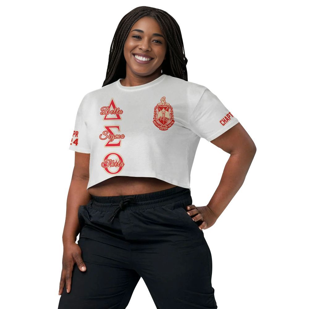 Ireishprint Delta Sigma Theta Custom Chapter Crop Shirt, Personalized White Crimson Delta Sigma Theta Since 1913 Sorority Crop Top 3D
