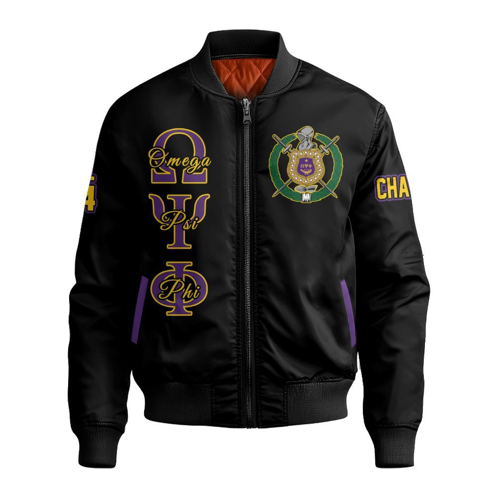Ireishprint ΩΨΦ Custom Chapter Cardigan, Personalized Black Cardigan ΩΨΦ Fraternity Bomber Jacket