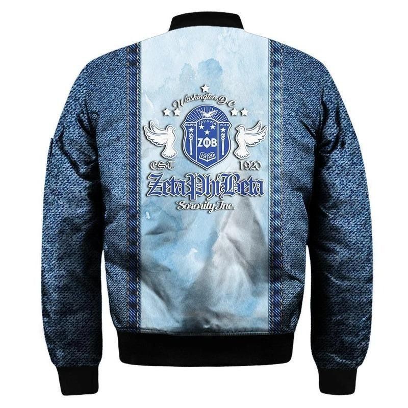 Zeta Phi Beta Jeans Style Sleeve Zip Bomber Jacket