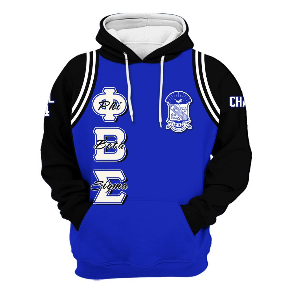 Ireishprint ΦΒΣ Custom Chapter Shirt, Personalized Black Curved Royal Blue 1914 Fraternity Hoodie