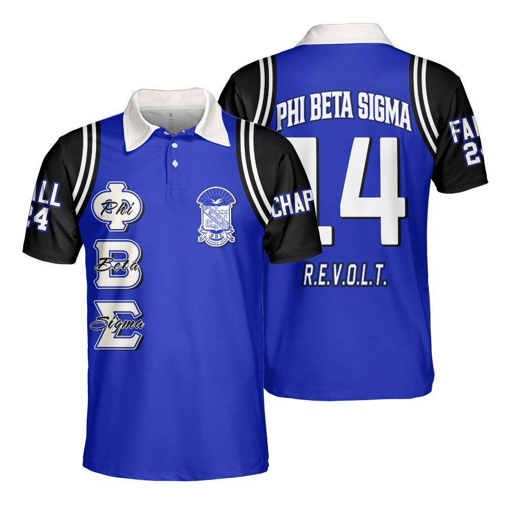 Ireishprint ΦΒΣ Custom Chapter Polo Shirt, Personalized Black Curved Royal Blue 1914 Fraternity Polo Shirt