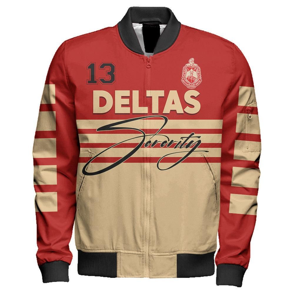 Delta Sigma Theta Sporty Premium Sleeve Zip Bomber Jacket
