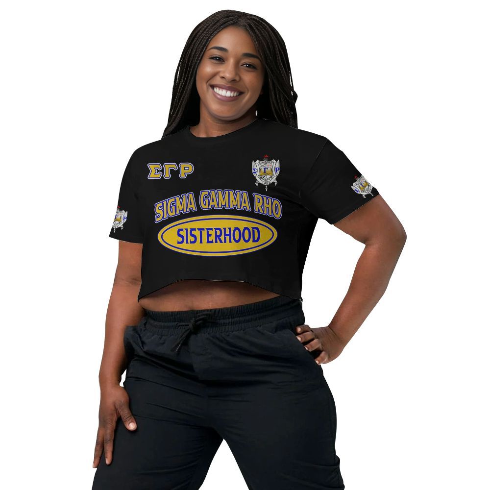 Ireishprint Sigma Gamma Rho Crop Shirt, Sisterhood Black Sigma Gamma Rho Sorority Crop Top 3D