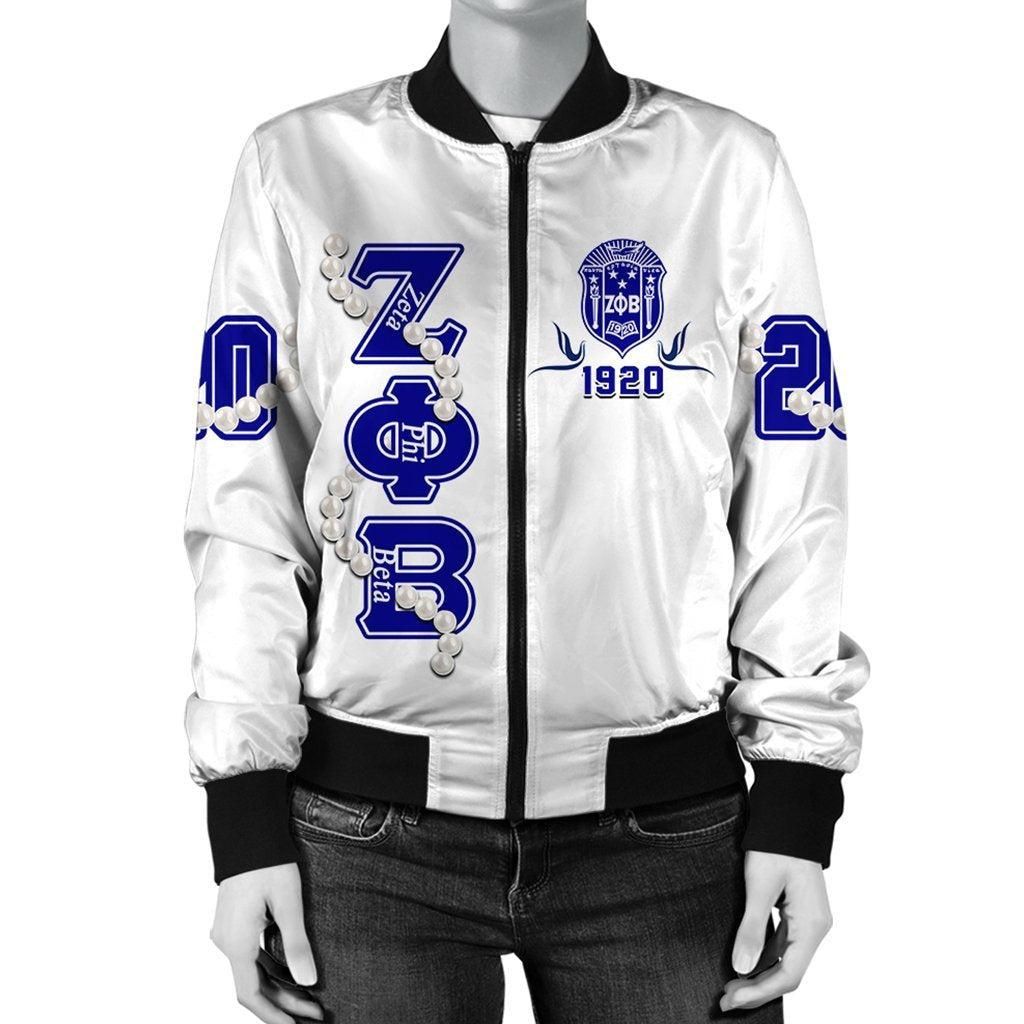 Zeta Phi Beta Pearl White Bomber Jacket
