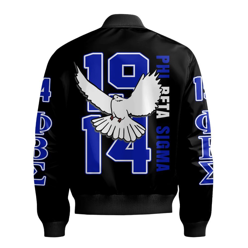 Ireishprint Phi Beta Sigma Bomber Jacket, Dove Black Royal Blue Bomber Jacket Phi Beta Sigma Fraternity Bomber Jacket