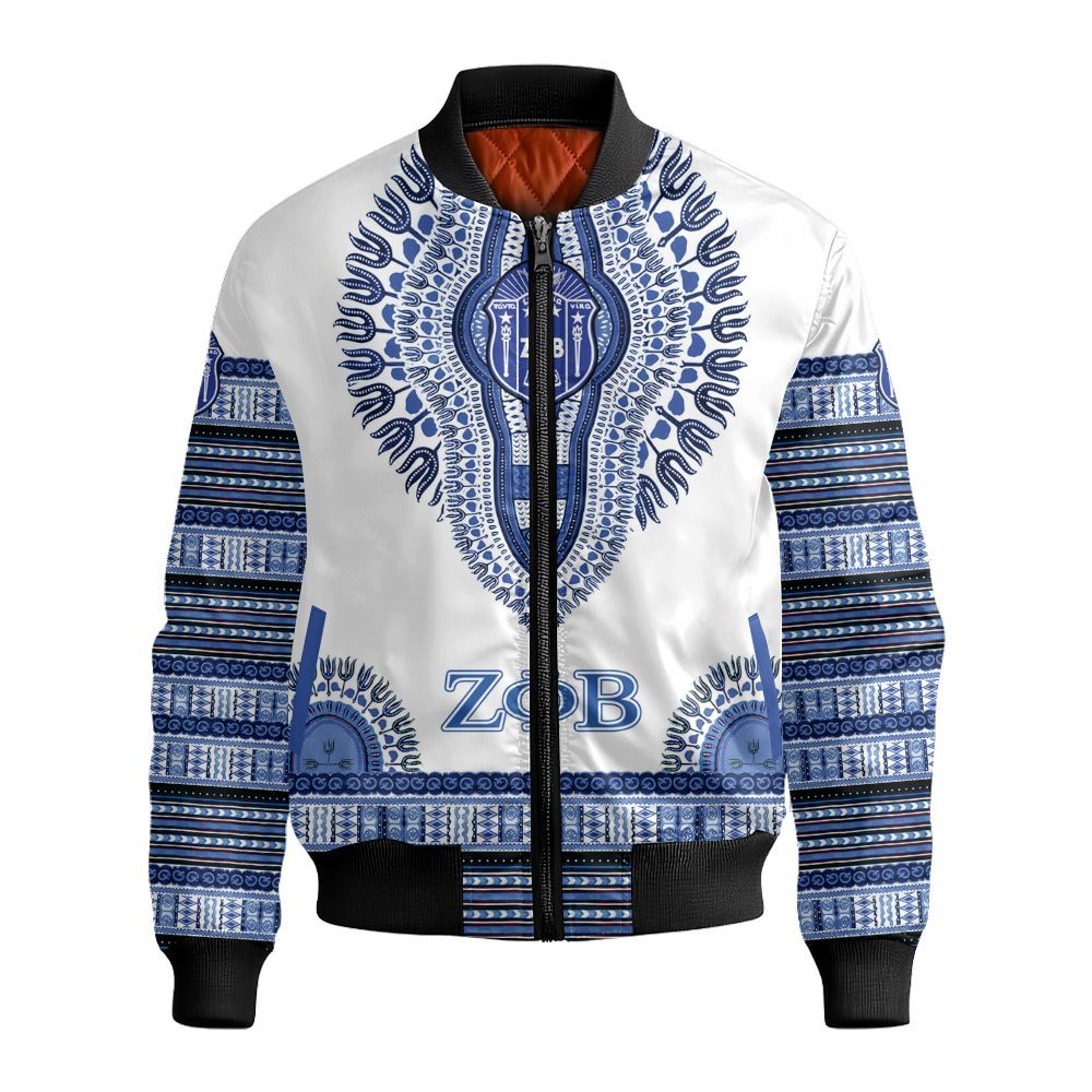 Ireishprint Zeta Phi Beta Shirt, Z-Phi-B Blue Daishiki Pattern Style 1920 Sorority Bomber Jacket