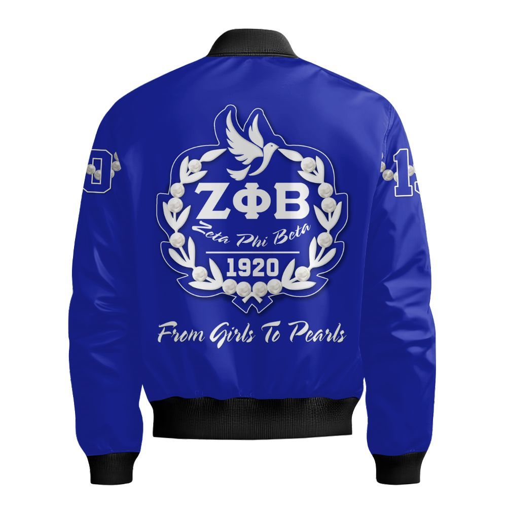Ireishprint Zeta Phi Beta Polo Shirt, Z Phi B Pearl Girls Blue 1920 Zeta Phi Beta Sorority Bomber Jacket