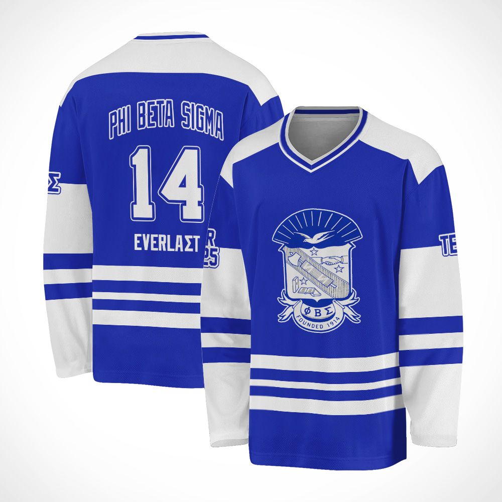Ireishprint Phi Beta Sigma Custom Chapter Hockey Jersey, Royal Blue Simple Style Sigmas 1914 Fraternity Hockey Jersey