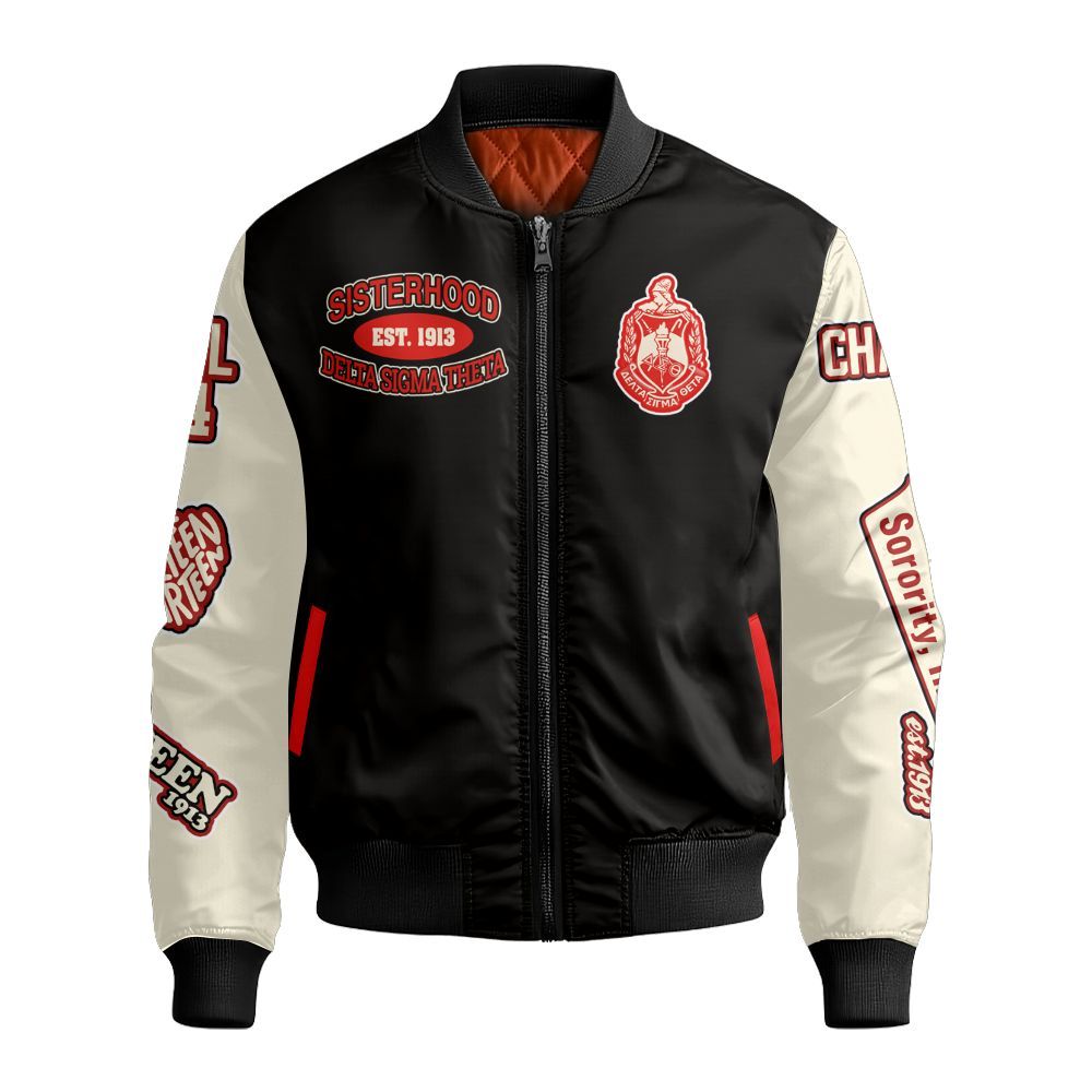 Ireishprint Delta Sigma Theta Custom Chapter Varsity Jacket, Delta Sigma Theta Sisterhood Black Jacket 1913 Sorority Bomber Jacket