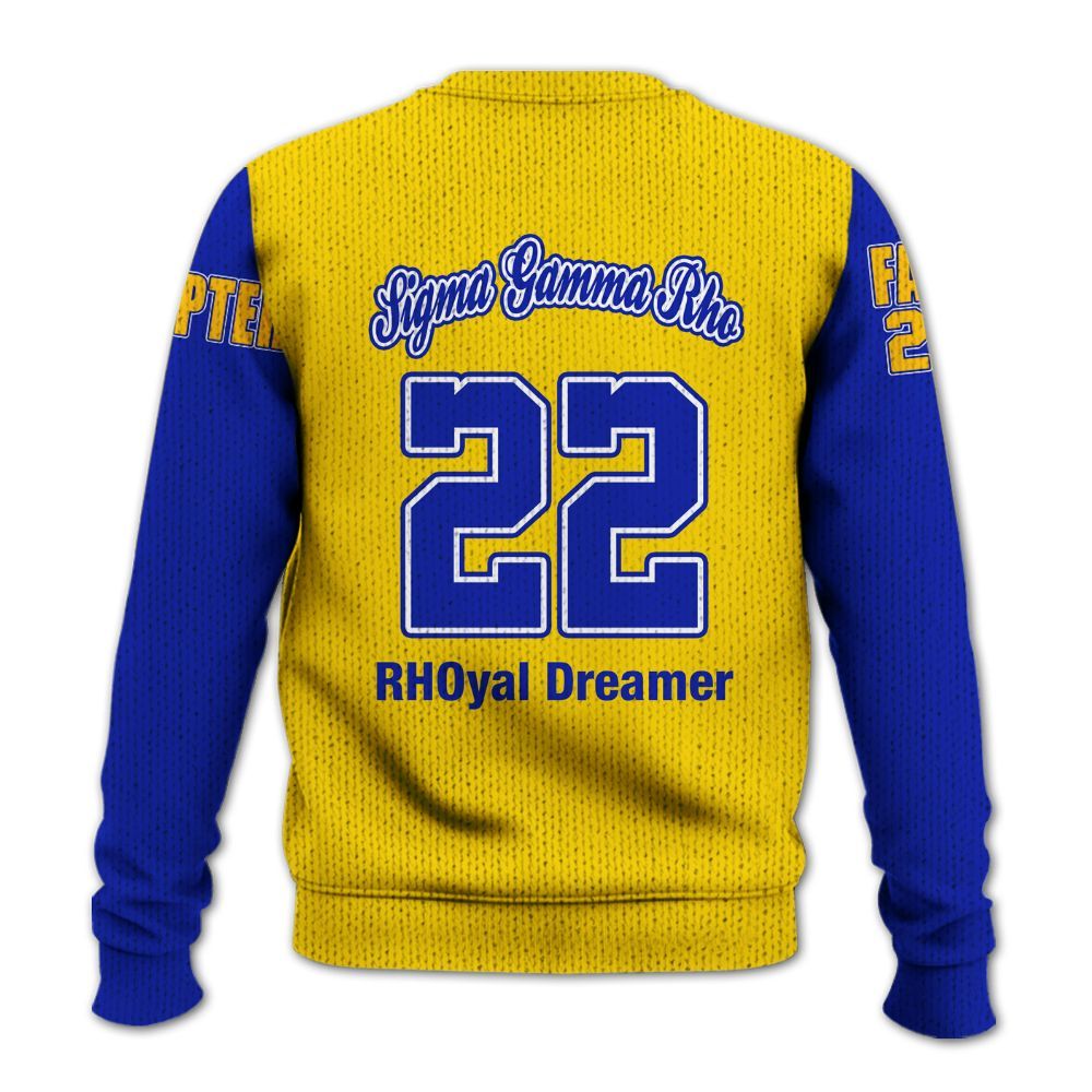 Ireishprint Sigma Gamma Rho Custom Chapter Shirt, Gold Duo RHoyal Blue Style 1922 Sorority Knitted Sweater