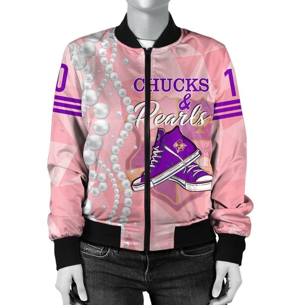 African Jacket - Chucks Kappa Epsilon Psi Military Sorority Pearls Pink Bomber Jacket