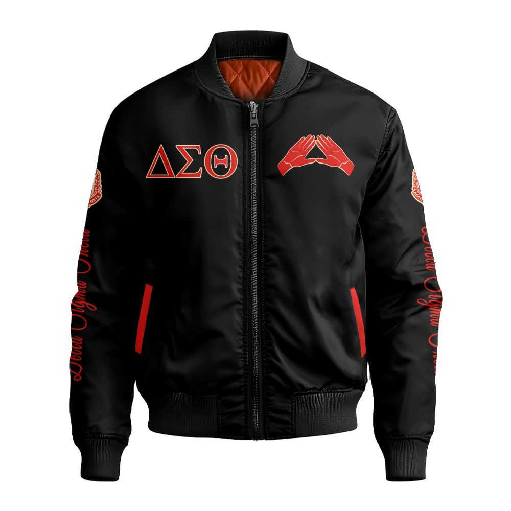 Ireishprint Delta Sigma Theta Bomber Jacket, Delta Elephant Hand Sign Black Delta Sigma Theta Sorority Bomber Jacket