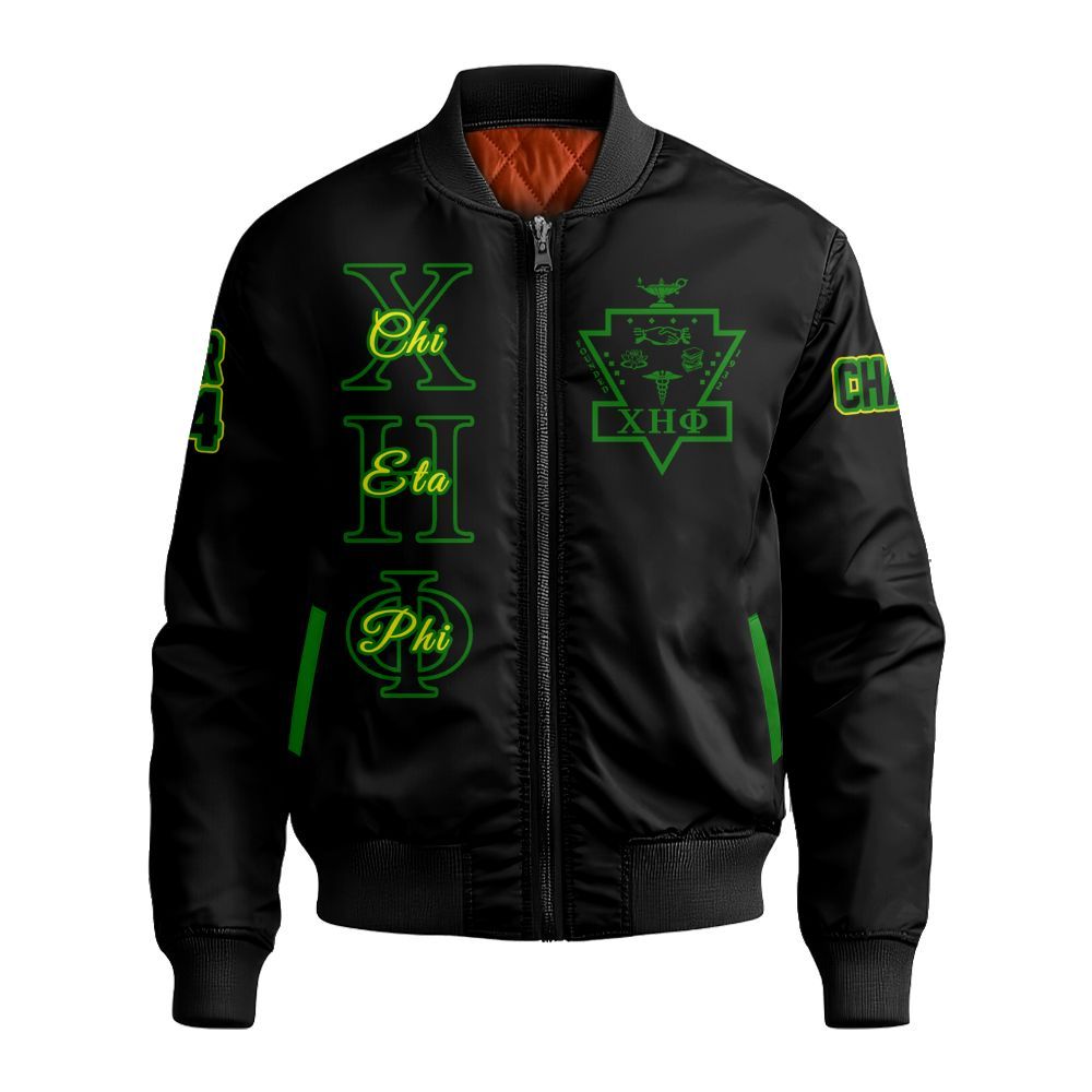 Ireishprint Chi Eta Phi Custom Chapter Varsity Jacket, Personalized Black Varsity Jacket Chi Eta Phi Sorority Bomber Jacket
