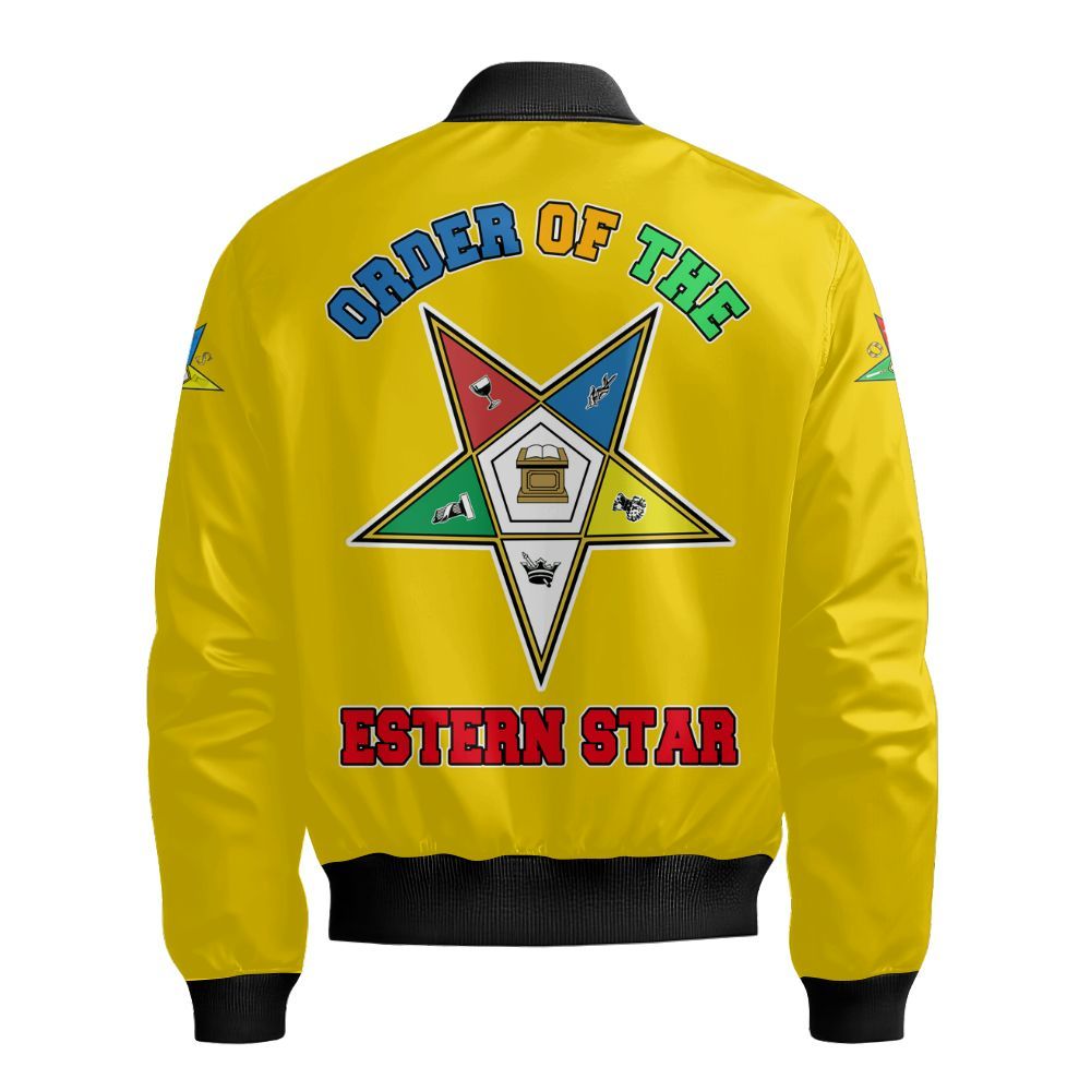 Ireishprint OES Custom Custom Legacy Polo Shirt, Customize Color Block Yellow Order Of The Eastern Star OES Sorority Bomber Jacket