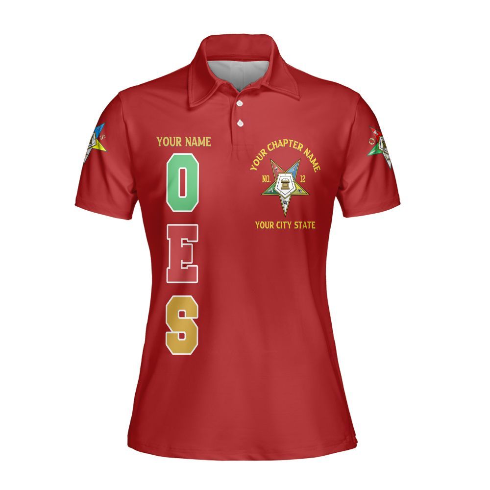 Ireishprint OES Custom Custom Legacy Polo Shirt, Customize Color Block Red Order Of The Eastern Star OES Sorority Polo Shirt