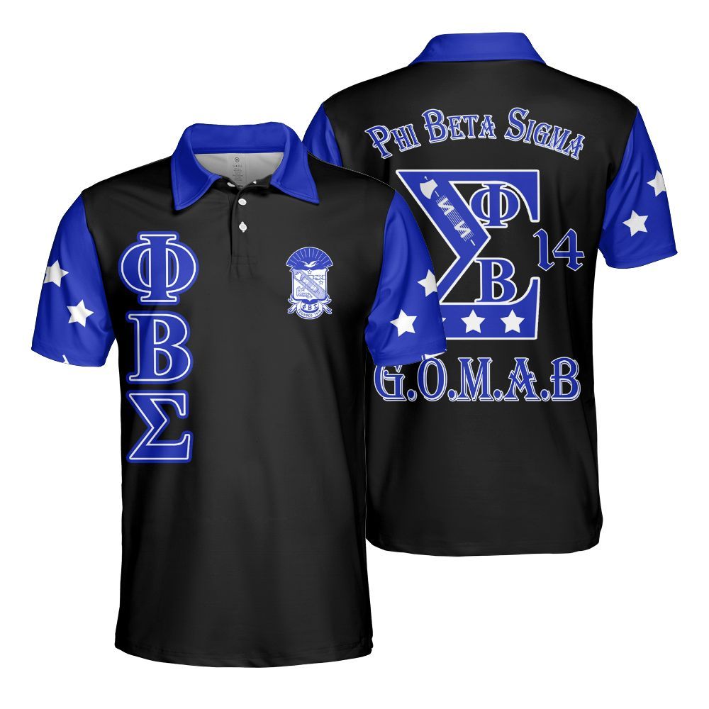 Ireishprint ΦΒΣ Polo Shirt, Three Stars Sigma Black Polo Shirt 1914 Fraternity Polo Shirt