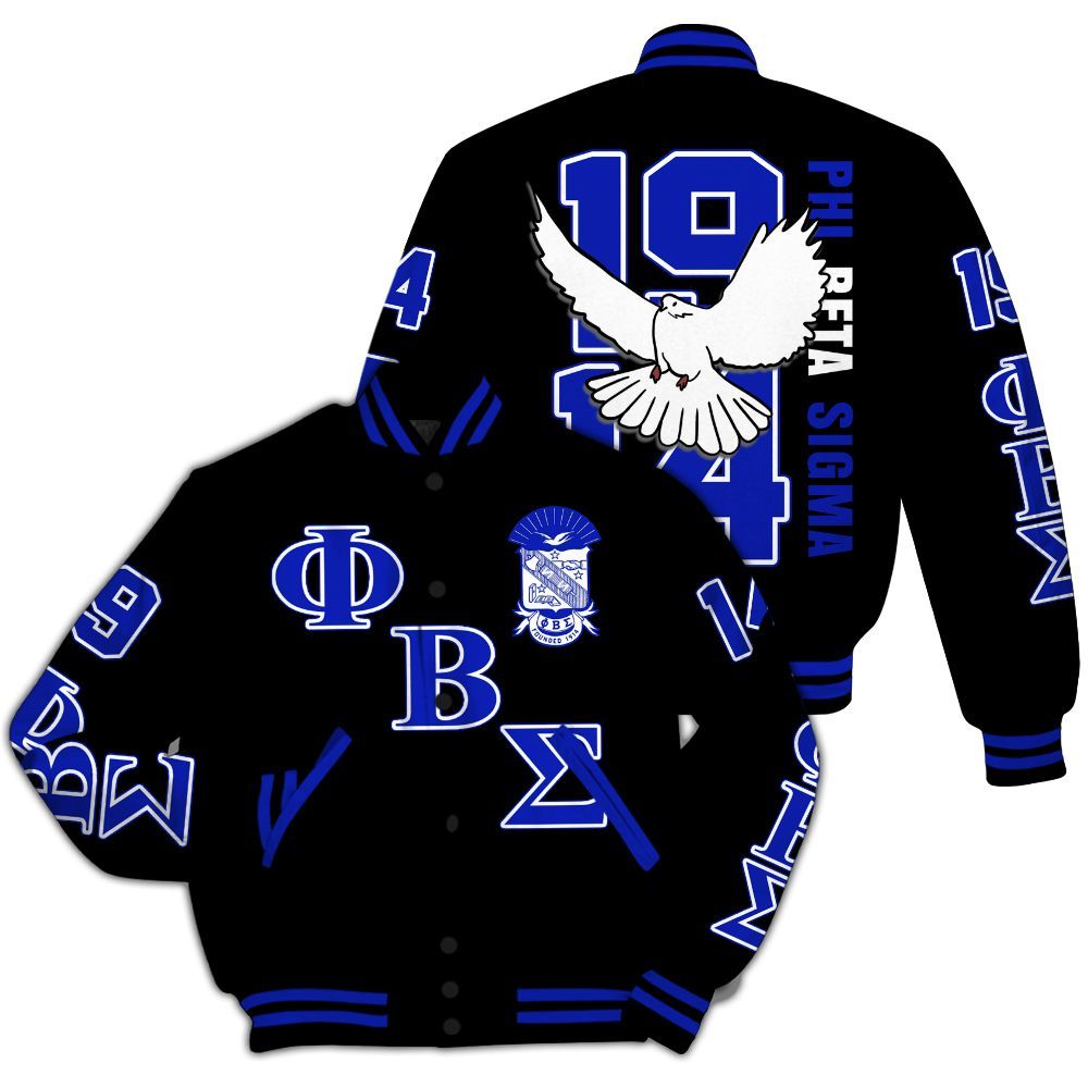 Ireishprint ΦΒΣ Varsity Jacket, Dove Black Royal Blue Jacket 1914 Fraternity Jacket