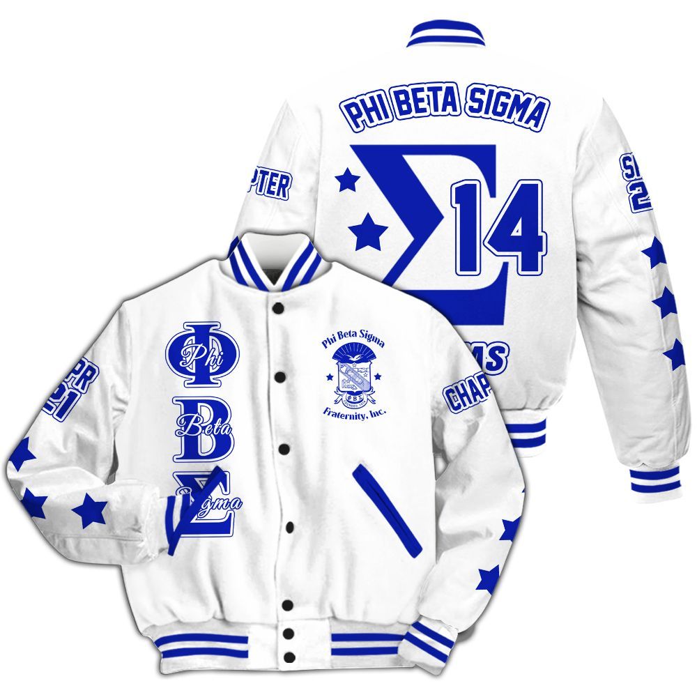 Ireishprint ΦΒΣ Custom Chapter Varsity Jacket, Personalized Three Stars White Royal Blue Jacket ΦΒΣ Fraternity Jacket