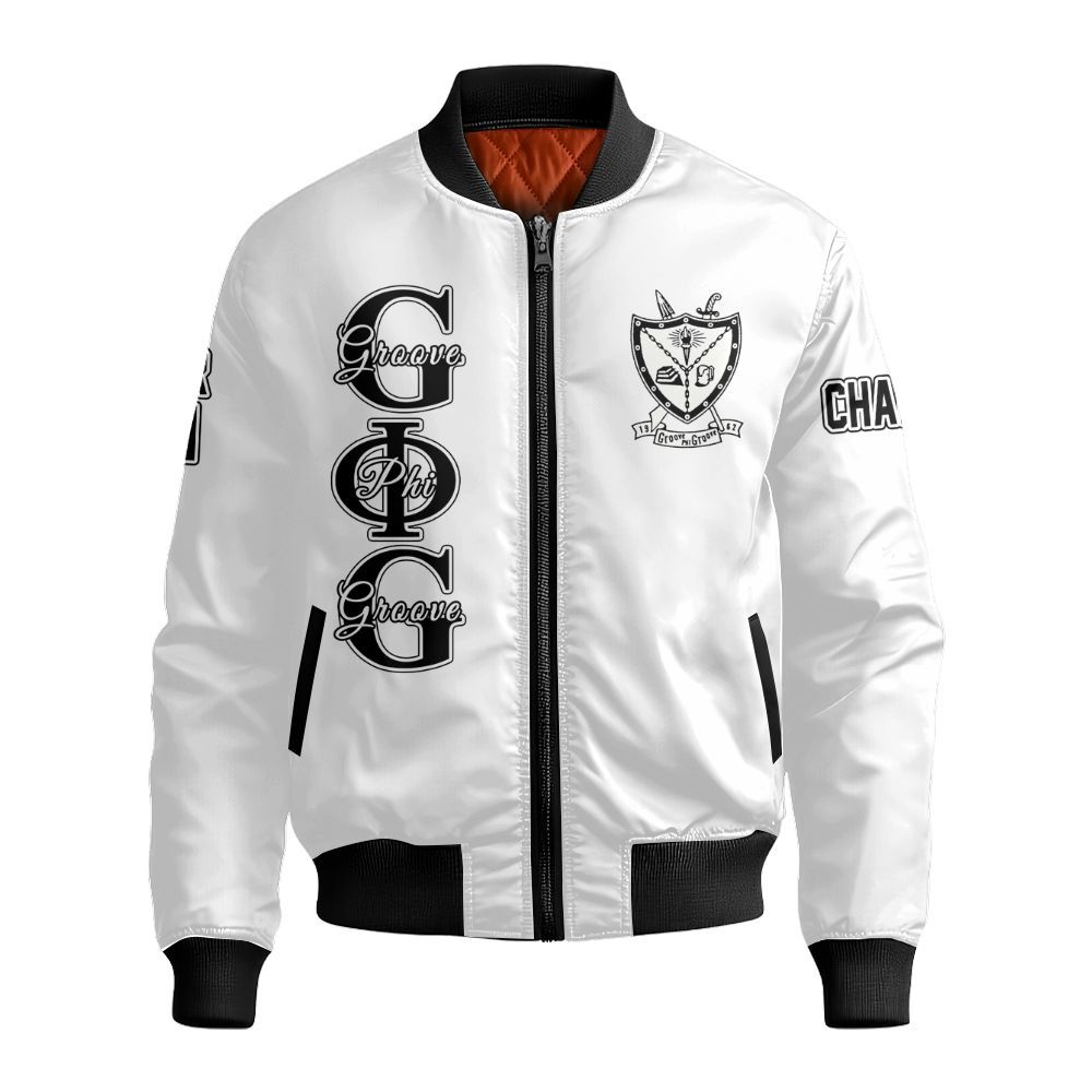 Ireishprint Groove Phi Groove Custom Line Crossing Jacket, Personalized White Jacket Groove Phi Groove Fraternity Bomber Jacket