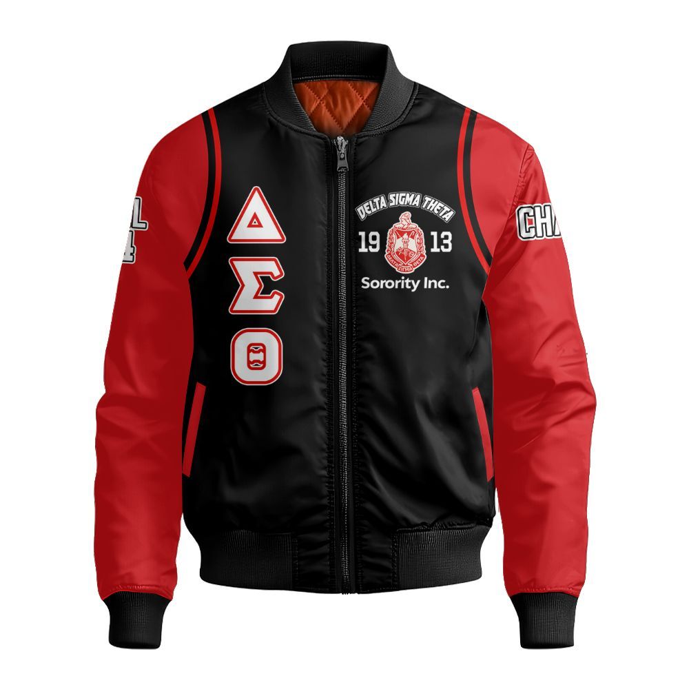 Ireishprint Delta Sigma Theta Custom Chapter Crop Shirt, Delta Sigma Theta Red Curved Shoulder Style White Sleeve 1913 Sorority Bomber Jacket