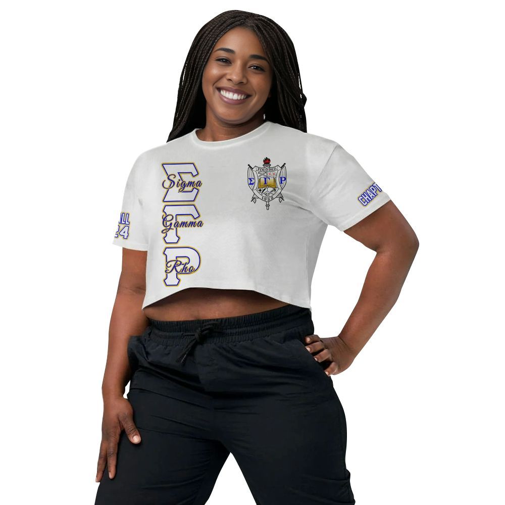 Ireishprint Sigma Gamma Rho Custom Chapter Crop Shirt, Personalized White Sigma Gamma Rho Sorority Crop Top 3D