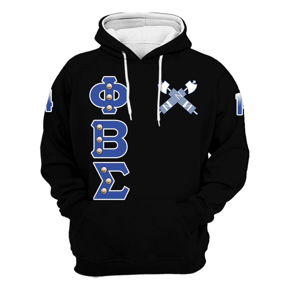 Ireishprint ΦΒΣ Shirt, Dove Black Duo Royal Blue Style 1914 Fraternity Hoodie