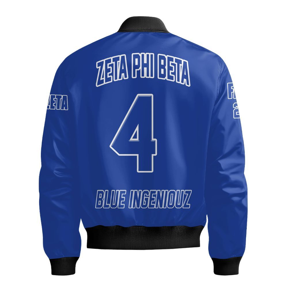 Ireishprint Zeta Phi Beta Custom Chapter Bomber Jacket, Personalized Blue Zeta Phi Beta Sorority Bomber Jacket
