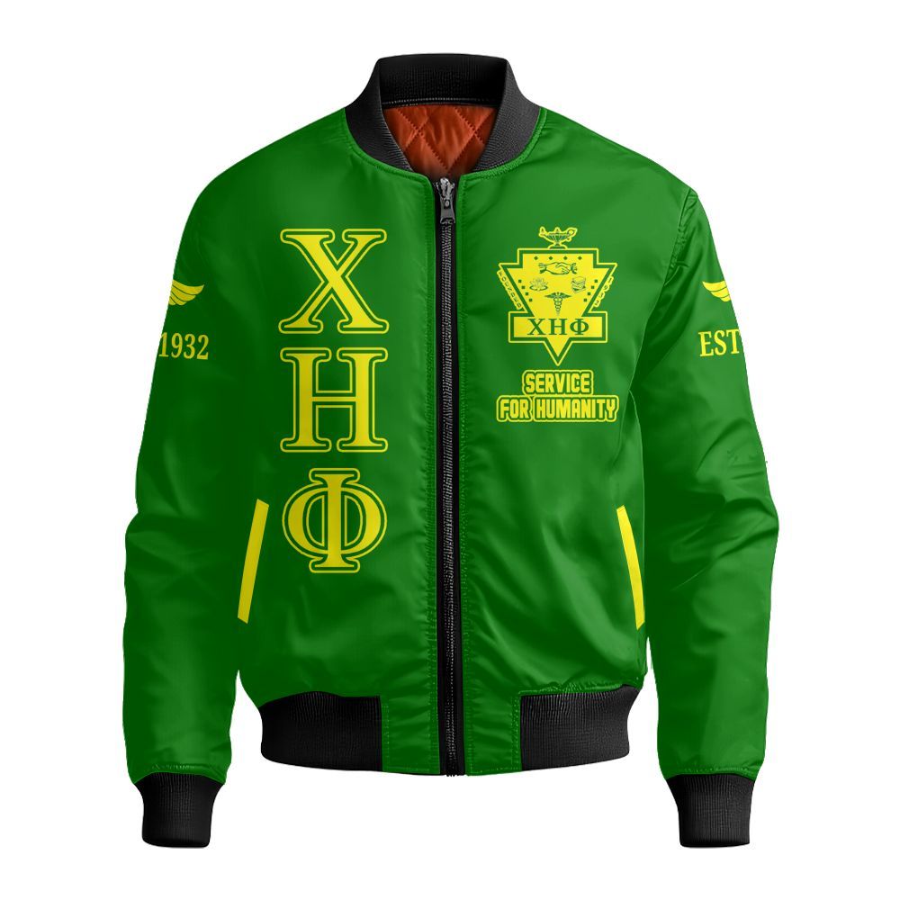 Ireishprint Chi Eta Phi Crossing Jacket, Caduceus Pea Green Jacket Chi Eta Phi Sorority Bomber Jacket
