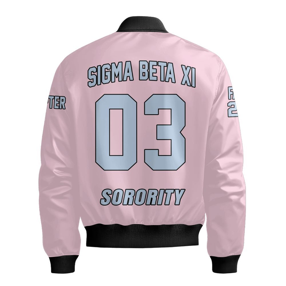 Ireishprint Sigma Beta Xi Custom Chapter Varsity Jacket, Personalized Pink Varsity Jacket Sigma Beta Xi Sorority Bomber Jacket