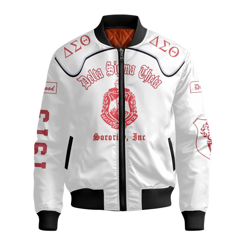 Ireishprint Delta Sigma Theta Varsity Jacket, Delta Sigma Theta White Varsity Jacket Sorority Bomber Jacket