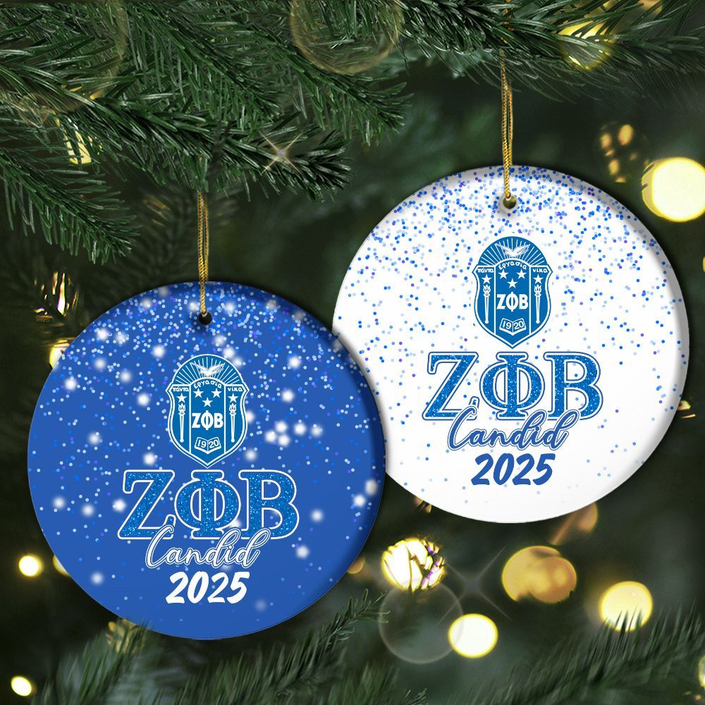Ireishprint Custom Name Zeta Phi Beta Ceramic Ornament, Blue Duo White Giltter 1920 Sorority Ceramic Xmas Ornament