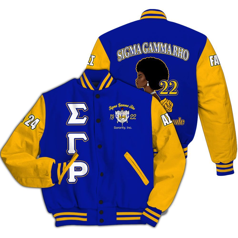 Ireishprint Sigma Gamma Rho Custom Chapter Varsity Jacket, RHoyal Pretty Blue Mix Gold Style 1922 Sorority Jacket