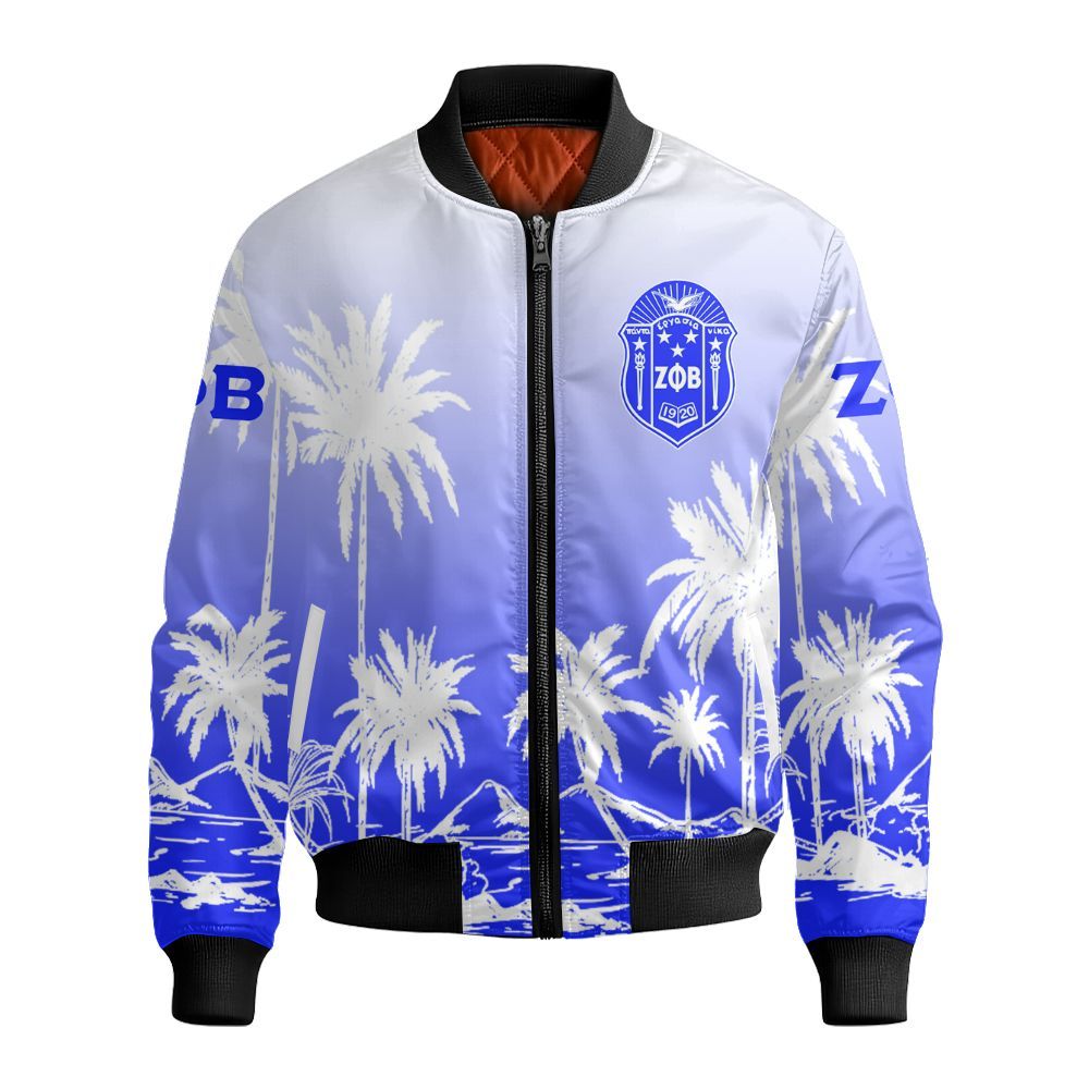 Ireishprint Zeta Phi Beta Hawaii Shirt, Palm Tree Gradient Hawaii Shirt Zeta Phi Beta Sorority Bomber Jacket