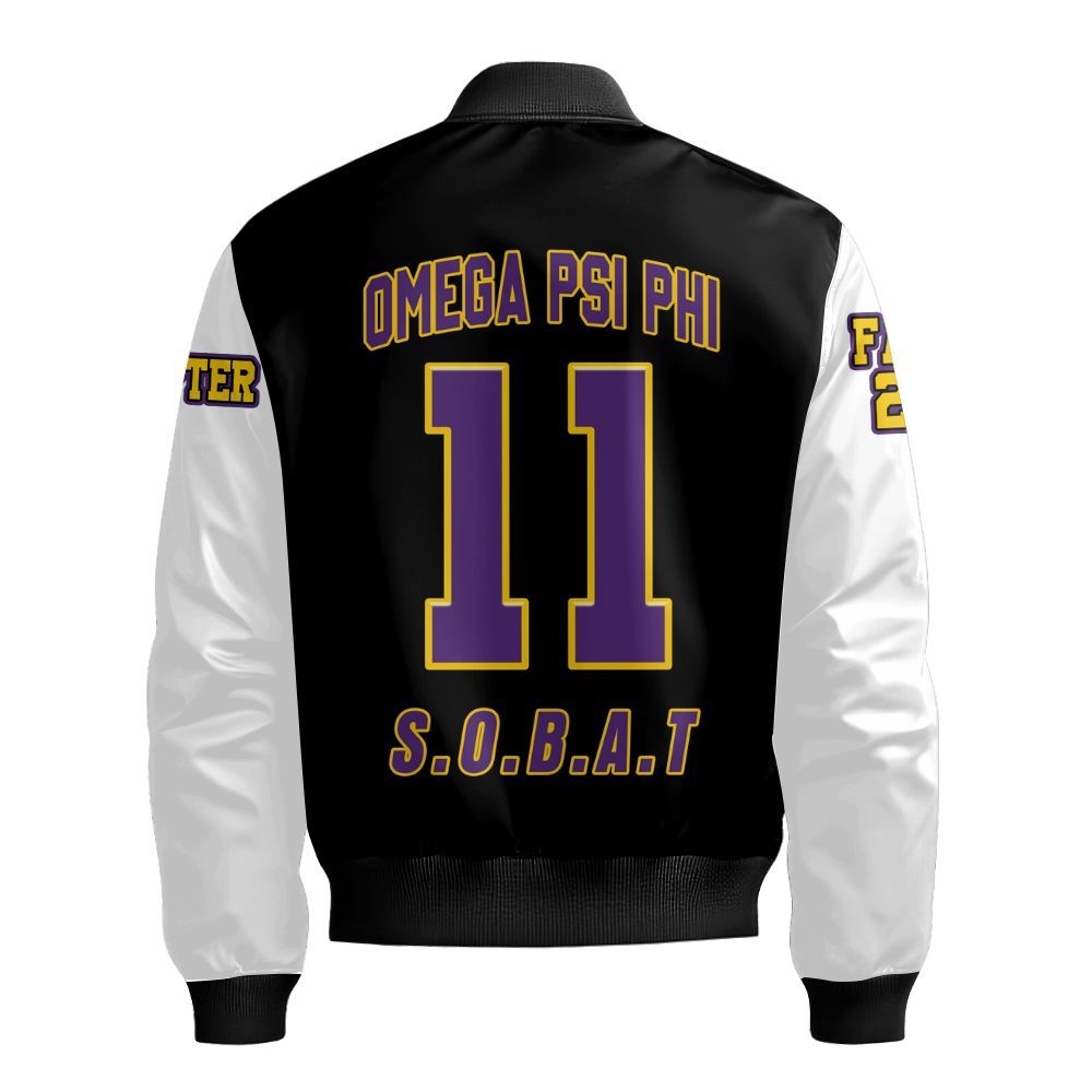 Ireishprint ΩΨΦ Custom Chapter Polo Shirt, Personalized Retro Style White Sleeves Shirt ΩΨΦ Fraternity Bomber Jacket