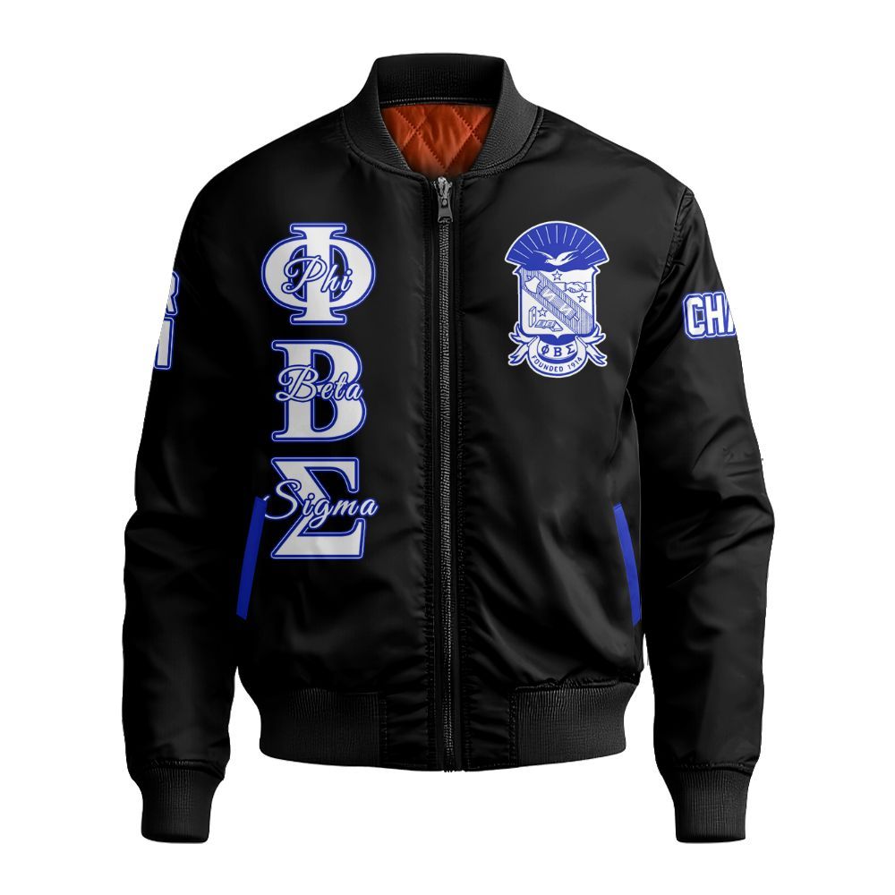 Ireishprint ΦΒΣ Custom Chapter Shirt, Personalized Black Shirt ΦΒΣ Fraternity Bomber Jacket