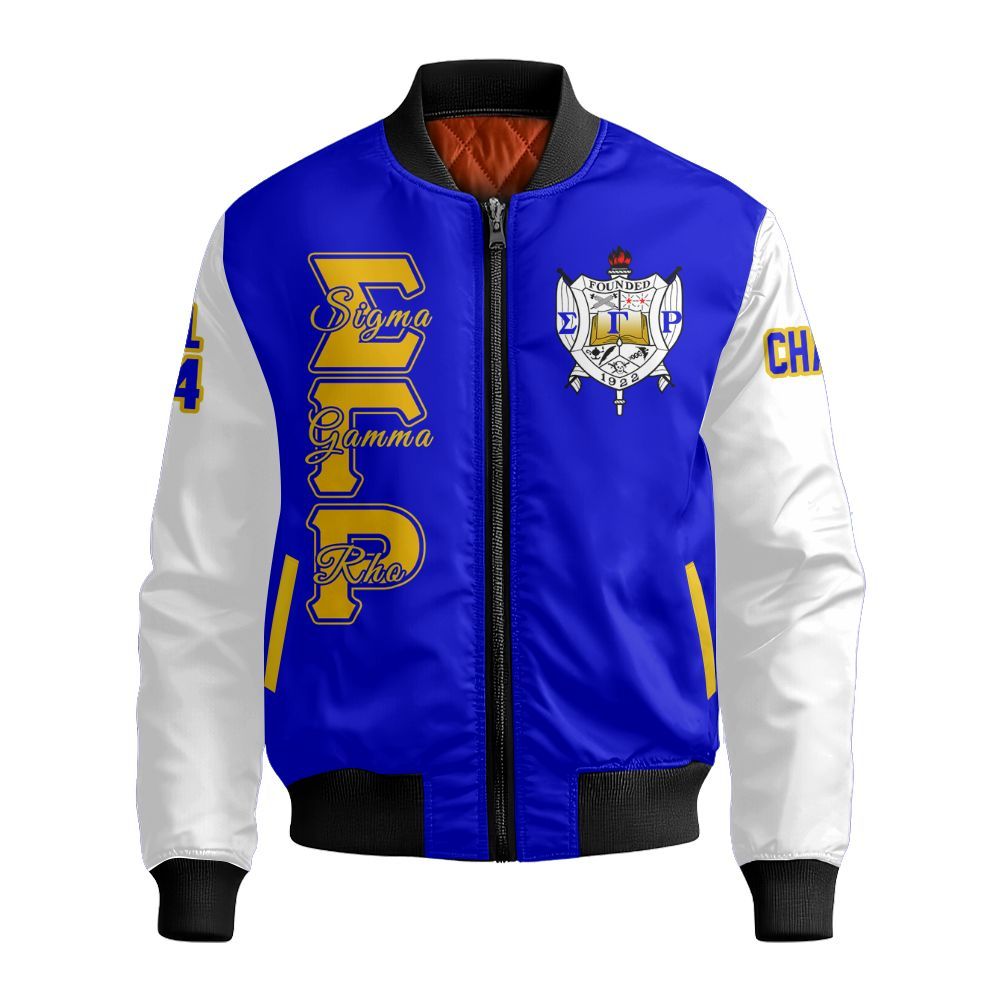 Ireishprint Sigma Gamma Rho Custom Chapter Varsity Jacket, Personalized Royal Blue Mix White Jacket 1922 Sorority Bomber Jacket