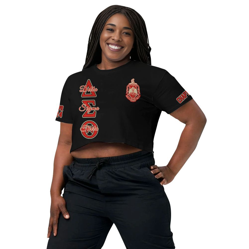 Ireishprint Delta Sigma Theta Custom Chapter Crop Shirt, Personalized Elephant Hand Sign Black Delta Sigma Theta Sorority Crop Top 3D