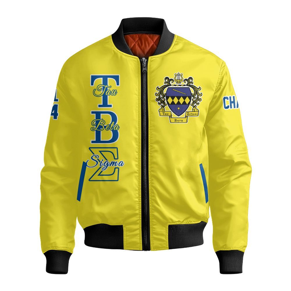 Ireishprint Tau Beta Sigma Custom Chapter Knitted Cardigan, Personalized Yellow Knitted Cardigan Tau Beta Sigma Sorority Bomber Jacket