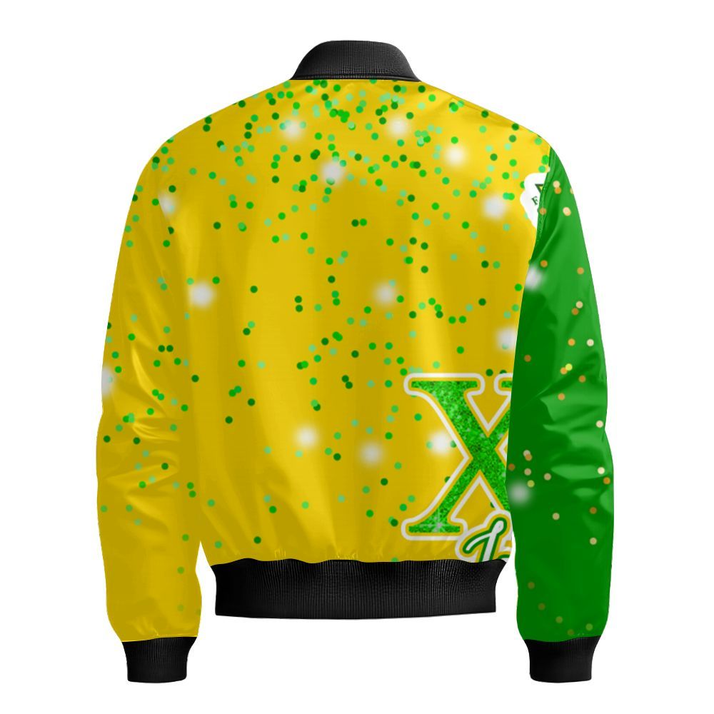 Ireishprint Custom Name Chi Eta Phi Ceramic Ornament, Turtle Green Mix Yellow Glitter Sorority Christmas Ornament Bomber Jacket
