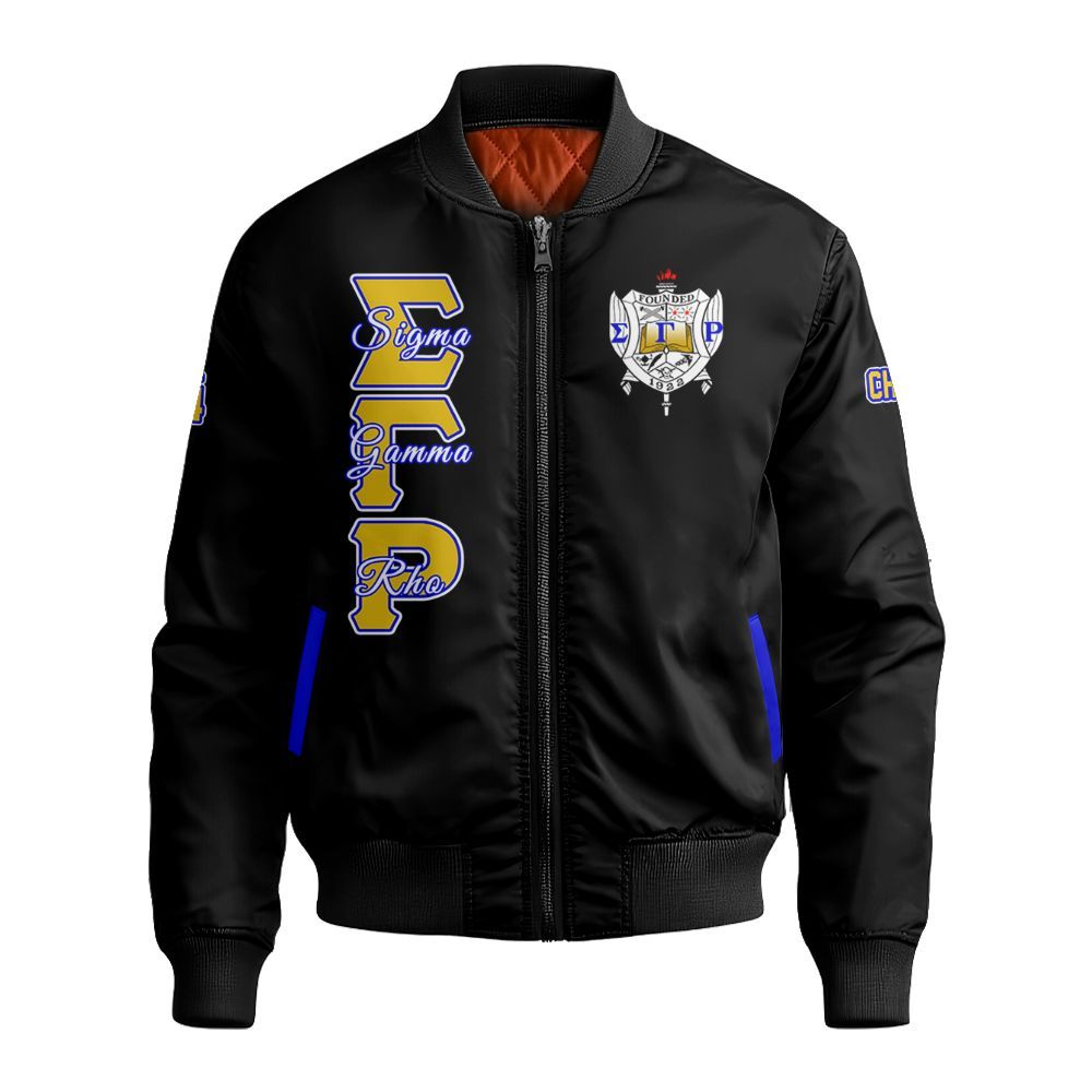 Ireishprint Sigma Gamma Rho Custom Chapter Crop Shirt, Personalized Black Sigma Gamma Rho Sorority Bomber Jacket