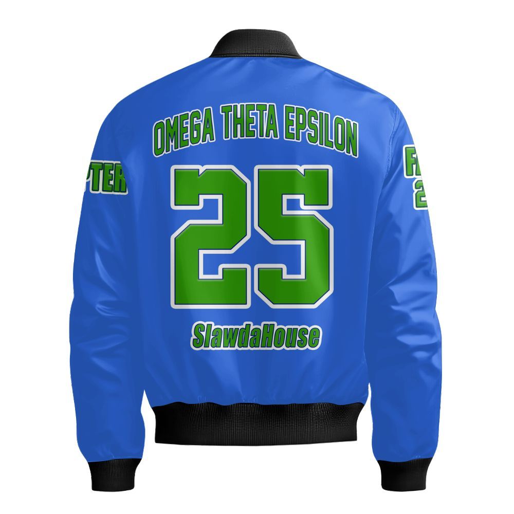 Ireishprint Omega Theta Epsilon Custom Chapter Off Shoulder Sweatshirt, Custom Omega Theta Epsilon Sorority Blue Sweatshirt Sorority Bomber Jacket