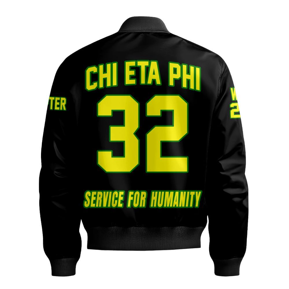 Ireishprint Chi Eta Phi Custom Chapter Shirt, Personalized Black Lemon Yellow Shirt Chi Eta Phi Sorority Bomber Jacket