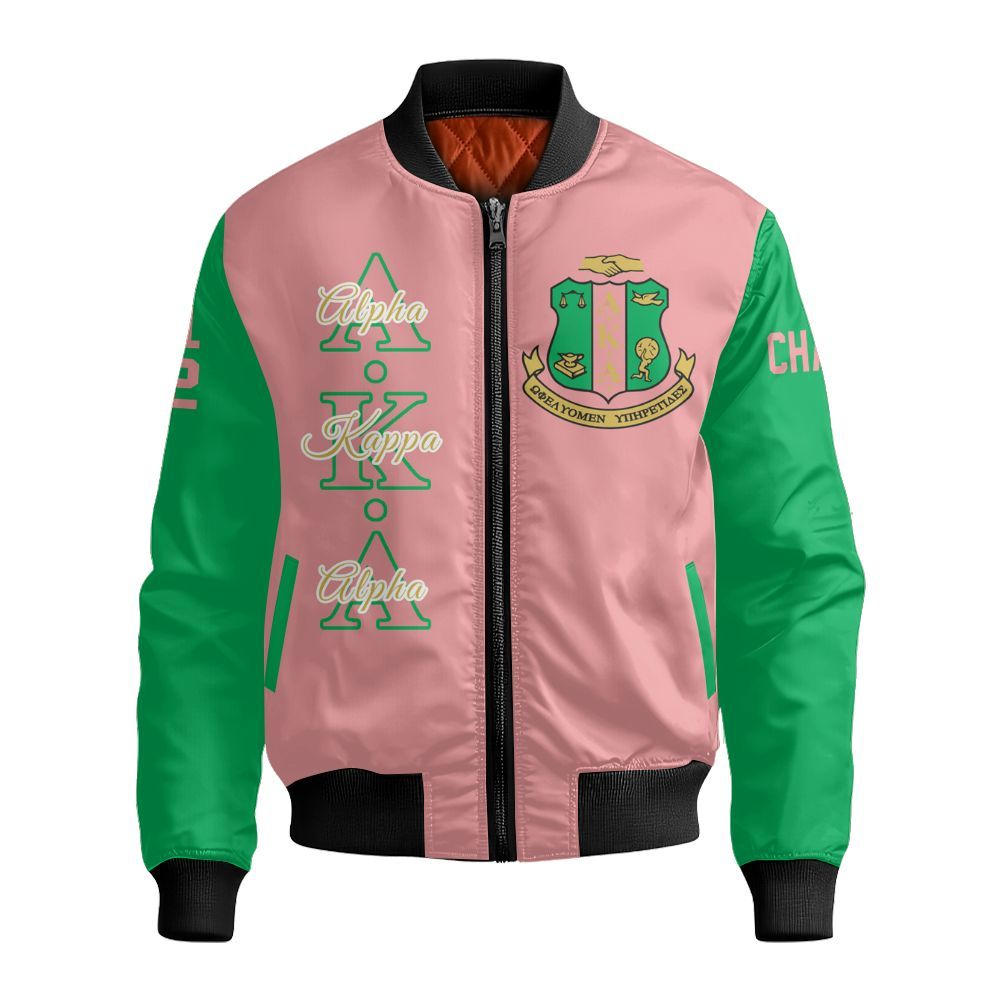 Ireishprint A.K.A Custom Chapter Varsity Jacket, Personalized Salmon Pink Mix Apple Green Jacket 1908 Sorority Bomber Jacket